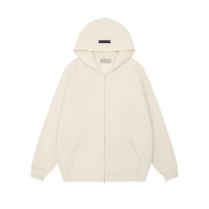 Essentials Fear of God Full Zip Up Hoodie Egg Shell White