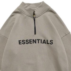 Essentials Half Zip High Collar Loose Hoodie Gray