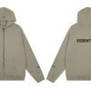 Essentials Fear of God Full Zip Up loose Hoodie Army Green