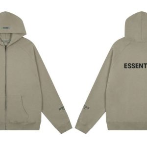 Essentials Fear of God Full Zip Up loose Hoodie Army Green