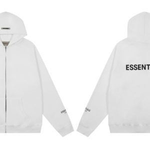 Essentials Fear of God Full Zip Up loose Hoodie White