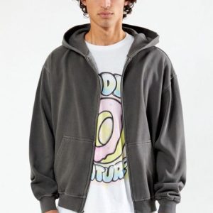 Black Vintage Washed Full Zip Hoodie